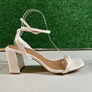 Journee Collection Strappy Sandals Womens Size 8 White Square Toe Block Heel